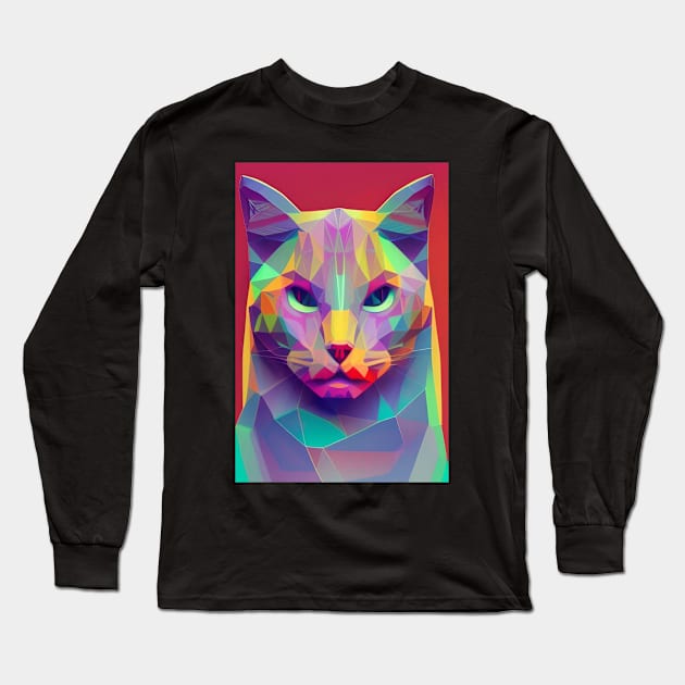 Geometric Cat, Tshirt design, cat art Long Sleeve T-Shirt by AnarKitty805